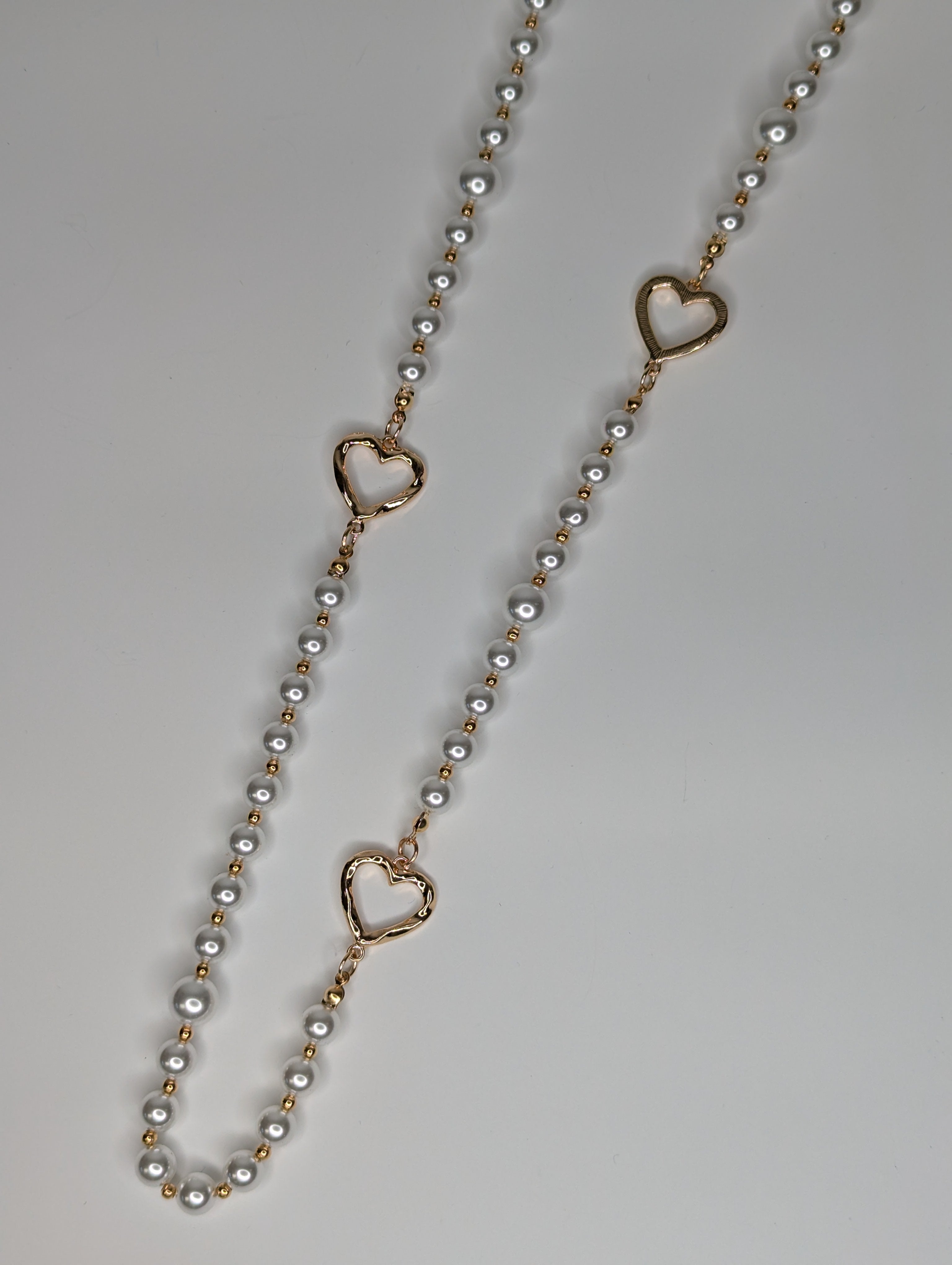 Collier Longs Perles et Coeur Doré