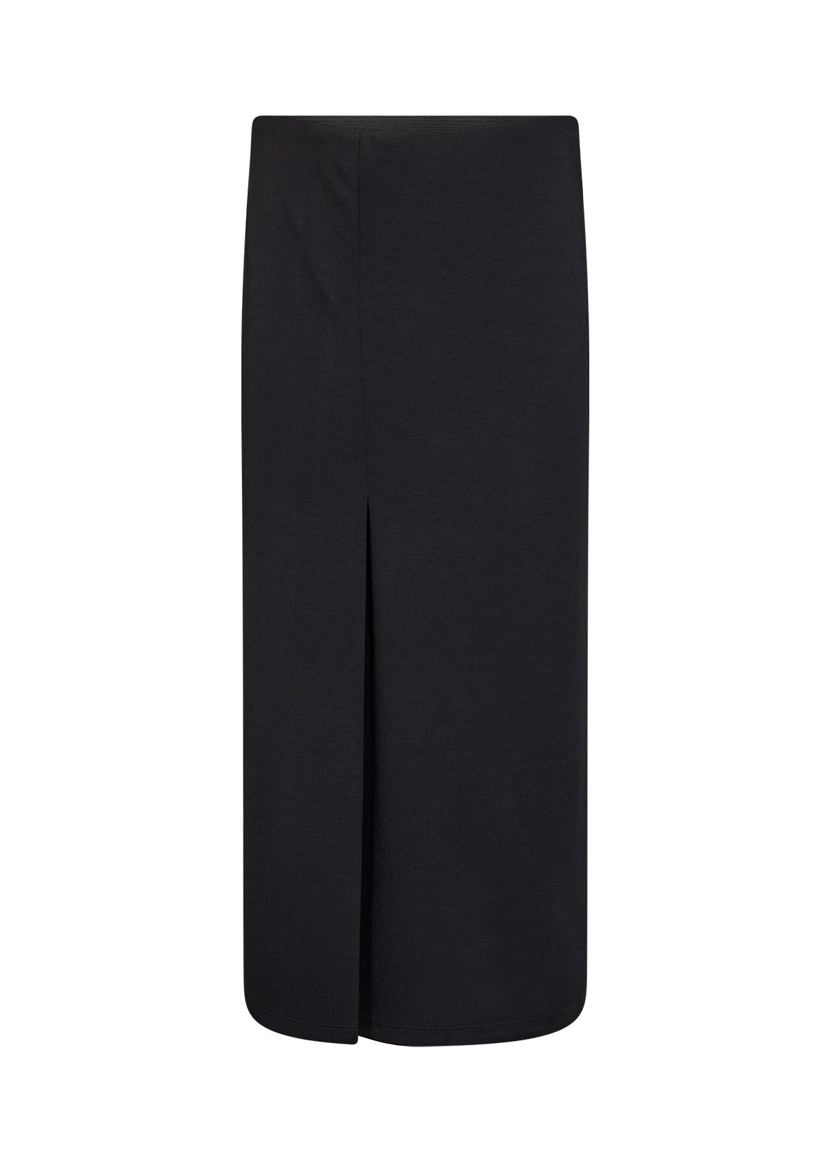 Jupe longue pour femme, de couleur noire, avec des plis décoratifs à l'avant. Tissu doux en modal et polyester. Marque Soyaconcept.