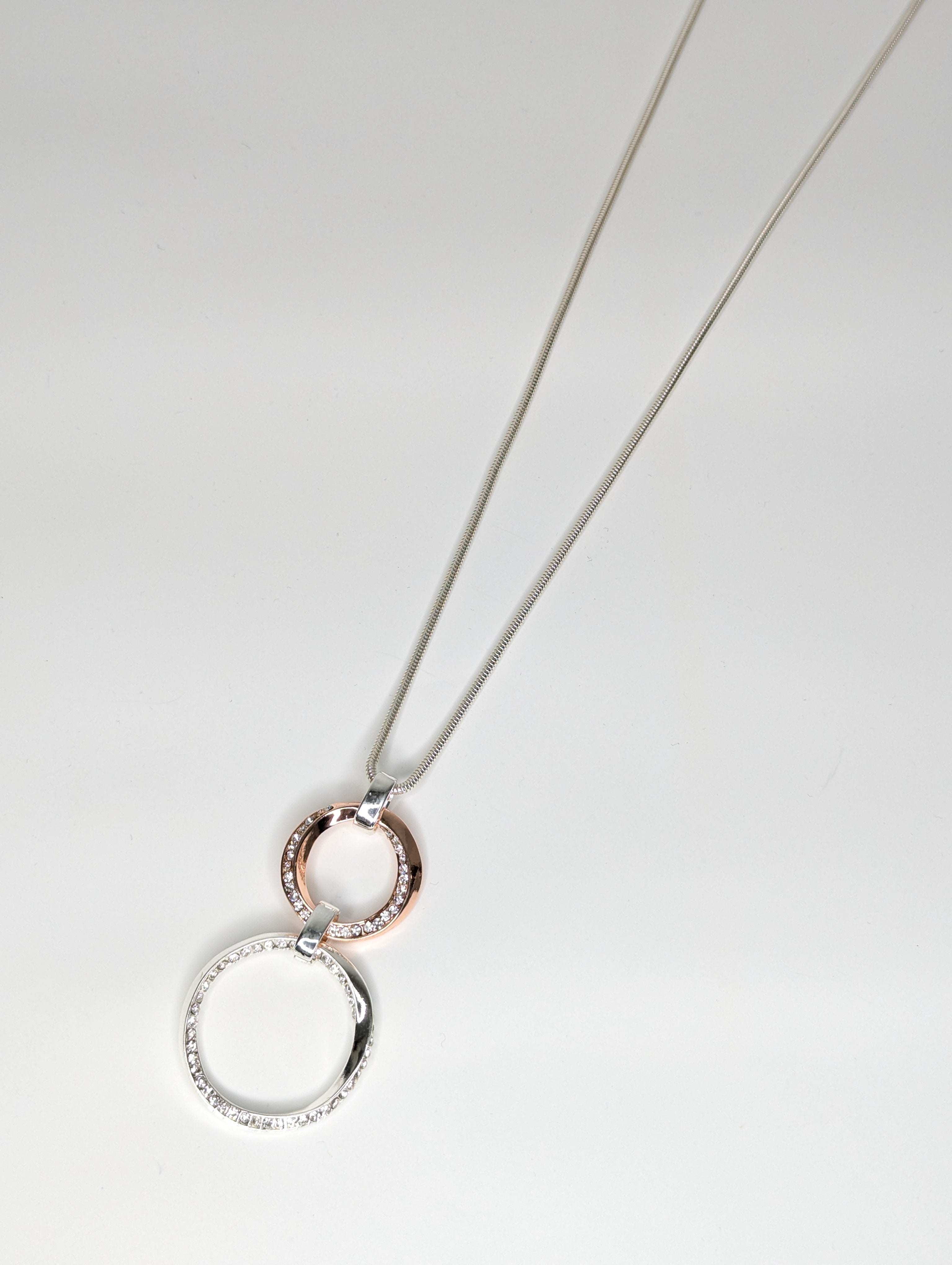 Collier Long Argent 2 Anneaux et Or Rose