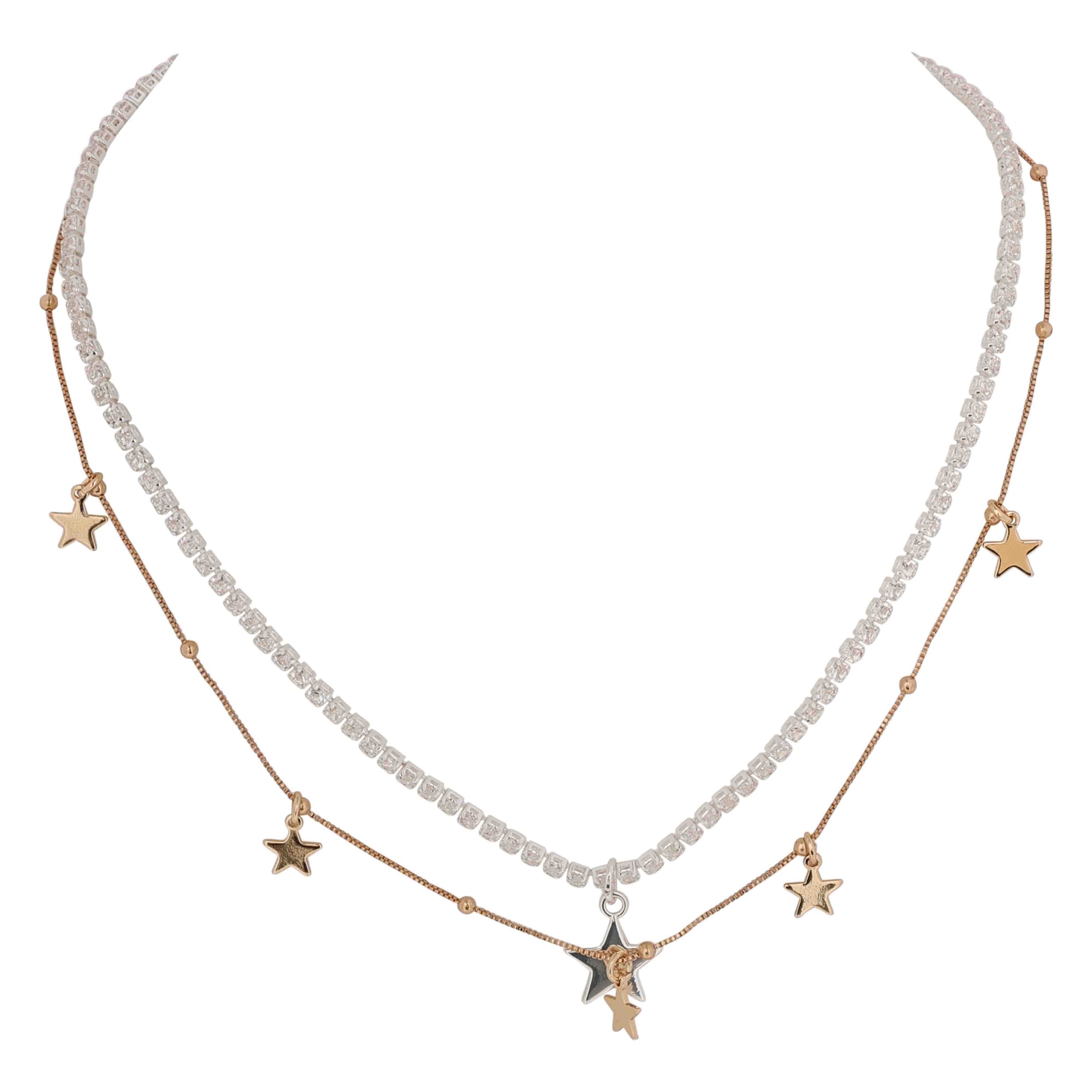 Collier Double Rangs Breloques Étoiles