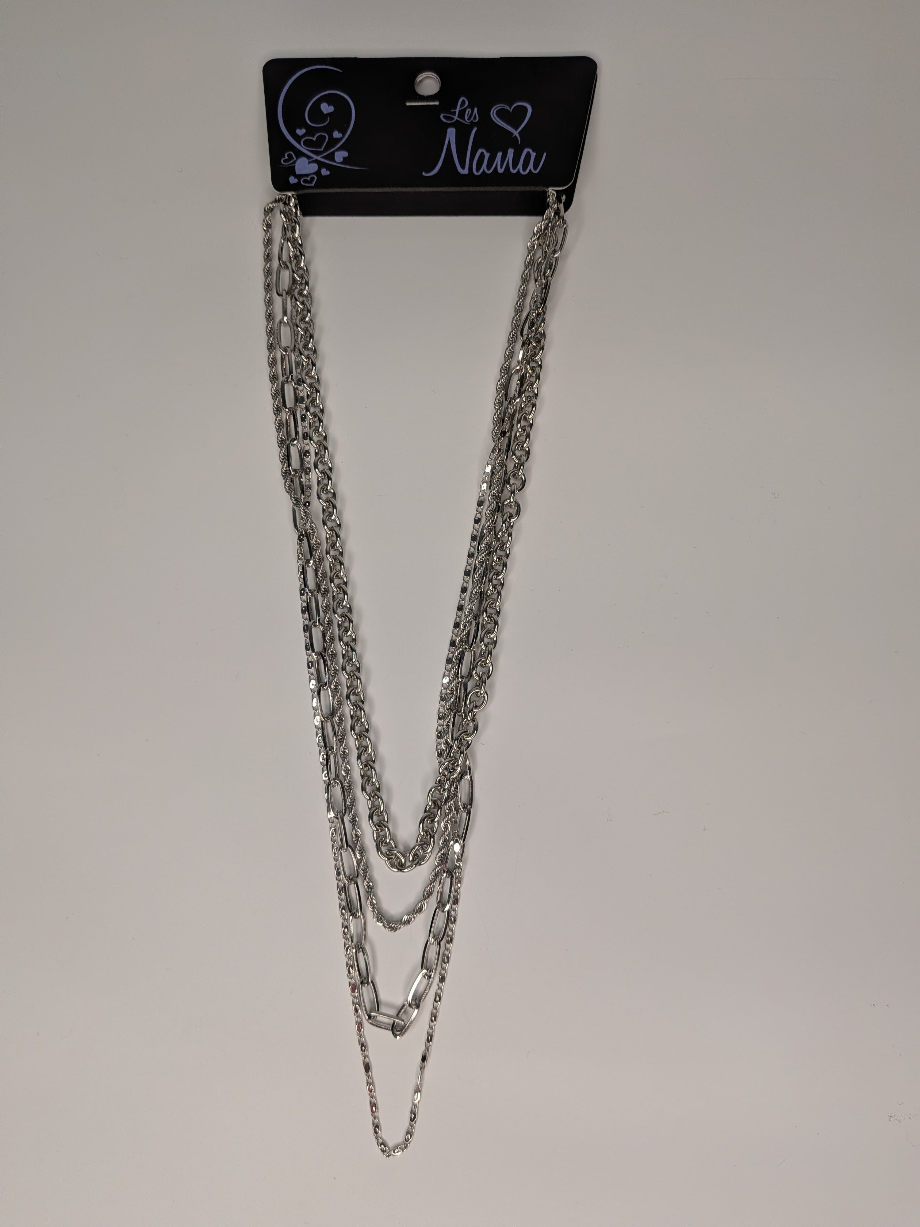 Collier argent à quatre rangs de chaînes variées