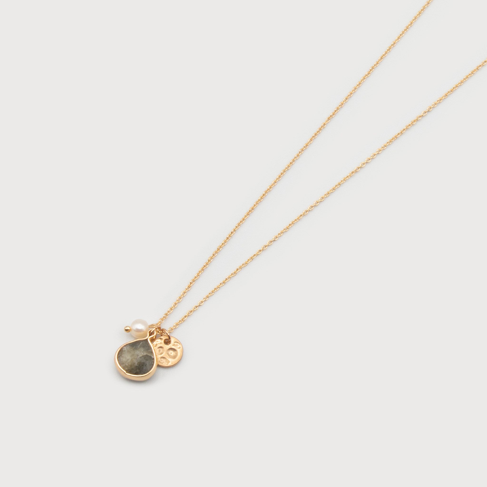 Collier fin gris et or à deux pendentifs ronds