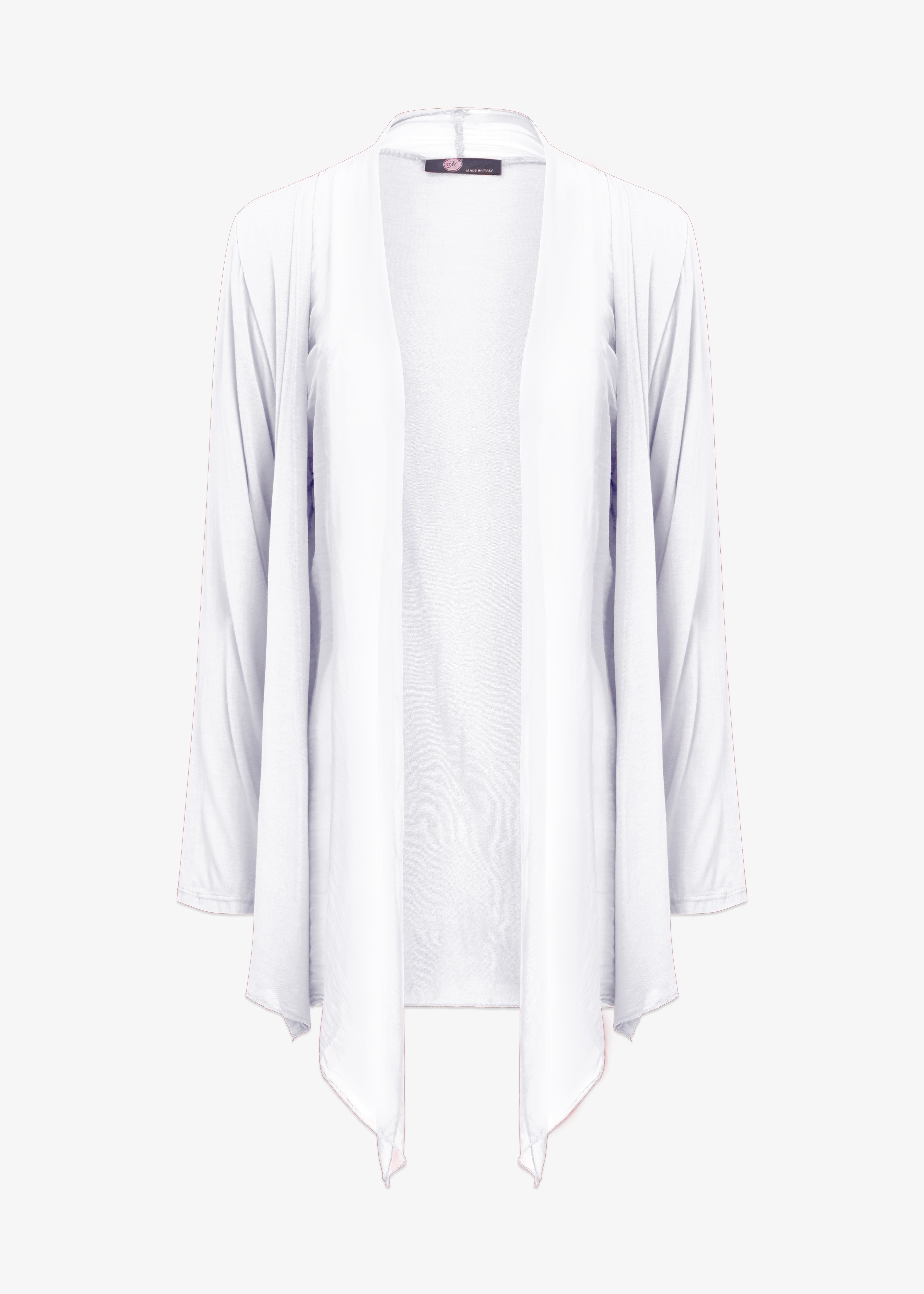 Veste cardigan légère à manches longues en mélange de soie et viscose, couleur blanc éclatant, avec un tombé fluide.