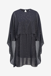 Robe noire avec poncho intégré, vue à plat