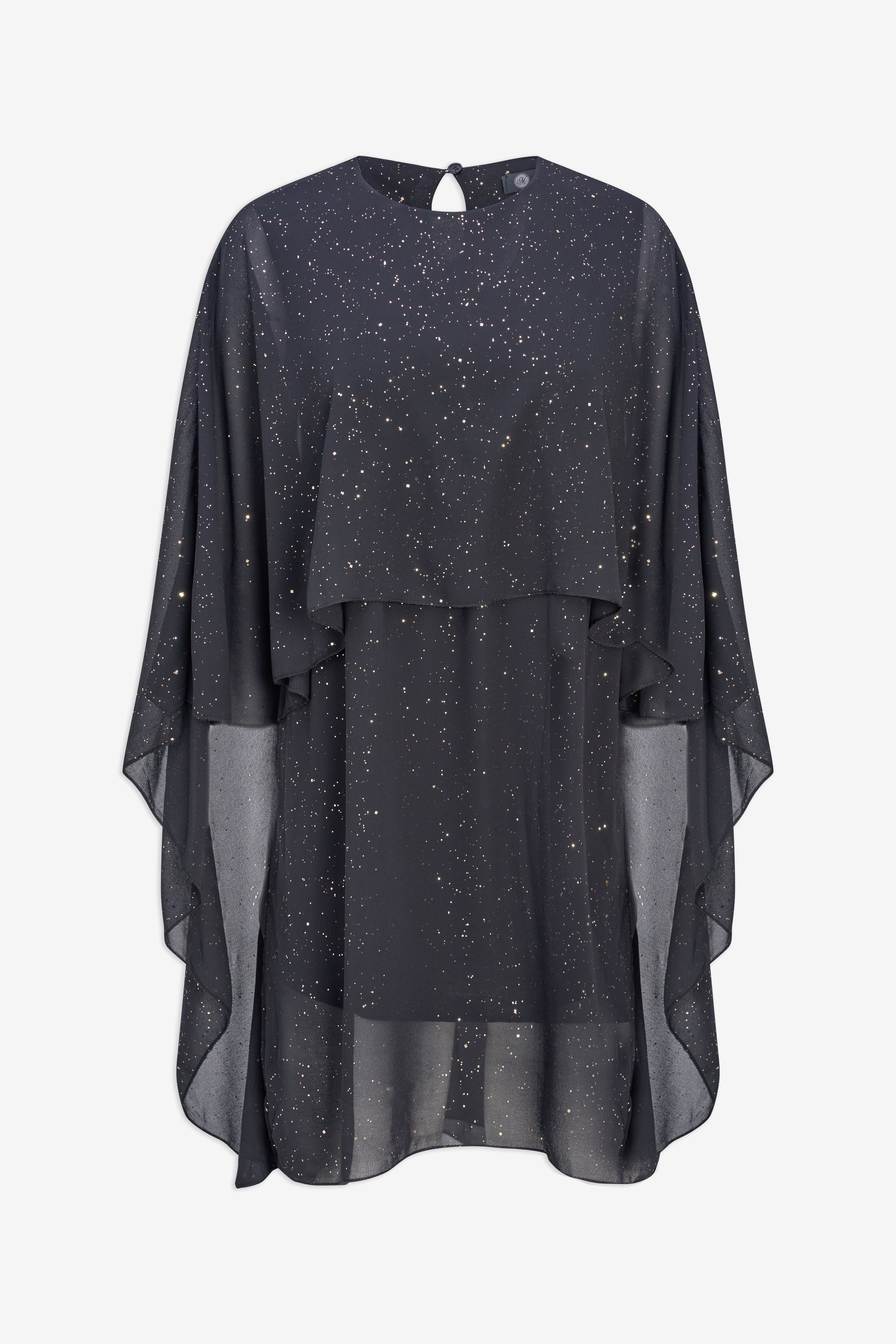 Robe noire avec poncho intégré, vue à plat