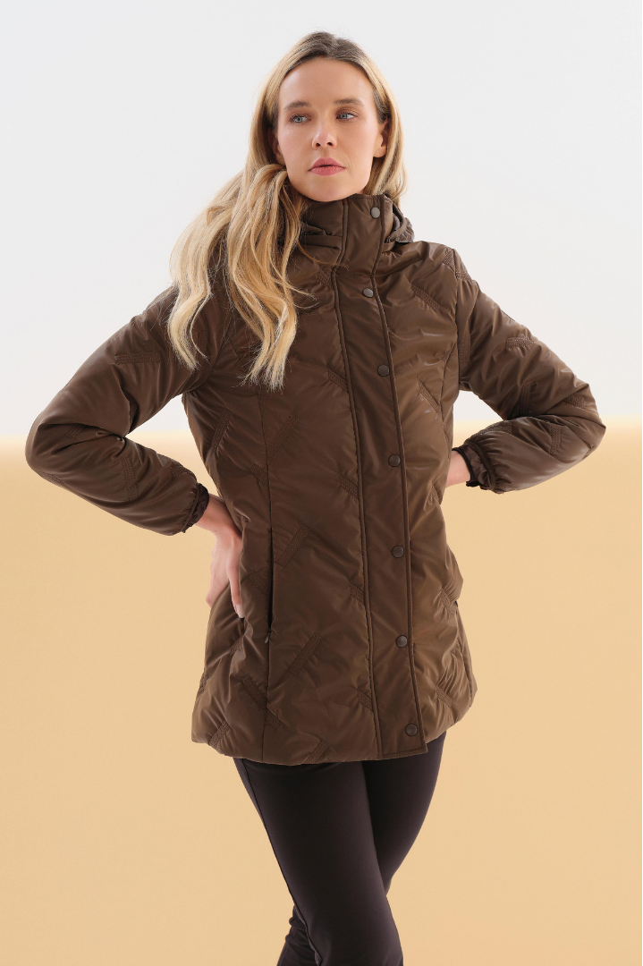 Manteau Matelassé Brillant avec Capuchon