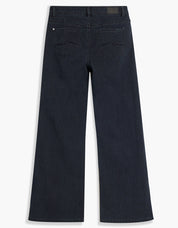 Jeans marine foncé à taille haute, jambe large et coutures verticales devant