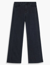 Jeans marine foncé à taille haute, jambe large et coutures verticales devant
