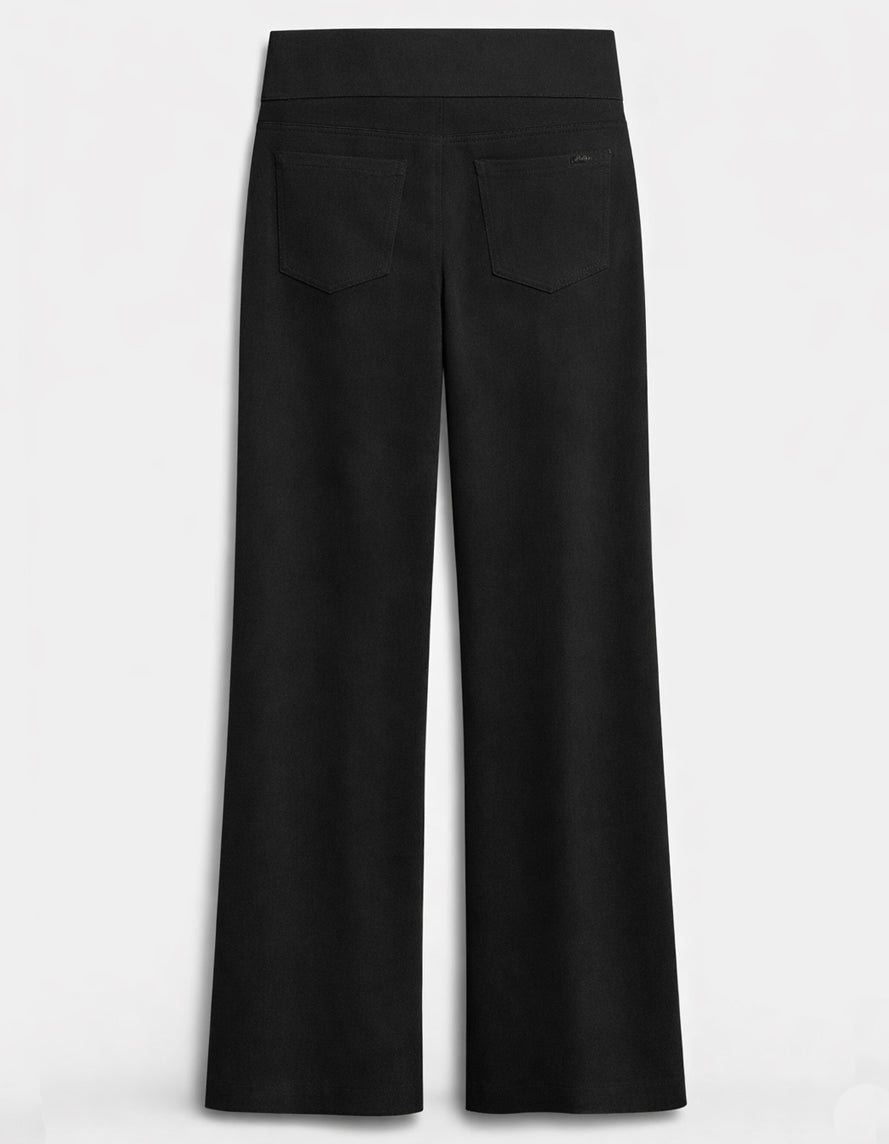 Pantalon noir à enfiler avec large taille lisse et jambe droite ample