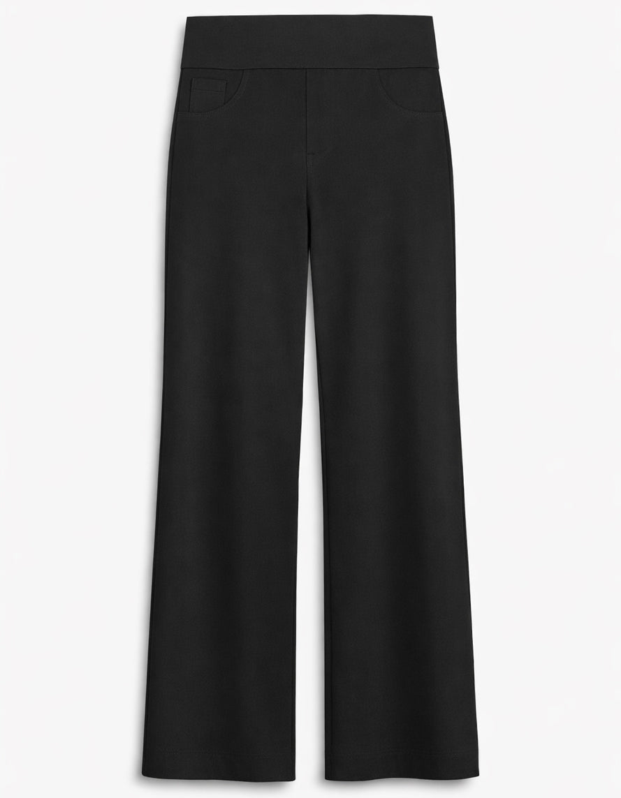 Pantalon noir à enfiler avec large taille lisse et jambe droite ample