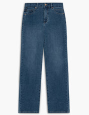 Jeans Lois bleus à jambe large, très extensible, avec revers brillants et panneau intérieur de maintien du ventre.