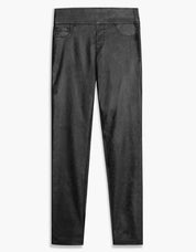 Pantalon noir droit pour femme, en suède végan super extensible (94% polyester, 6% élasthanne), avec doublure intérieure gainant. Marque Lois.