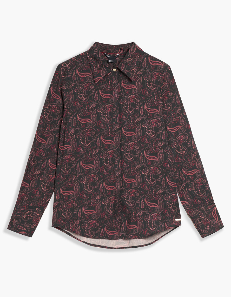 Chemisier marine à imprimé paisley bourgogne avec col et boutonnage caché