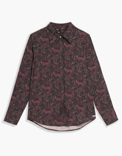 Chemisier marine à imprimé paisley bourgogne avec col et boutonnage caché