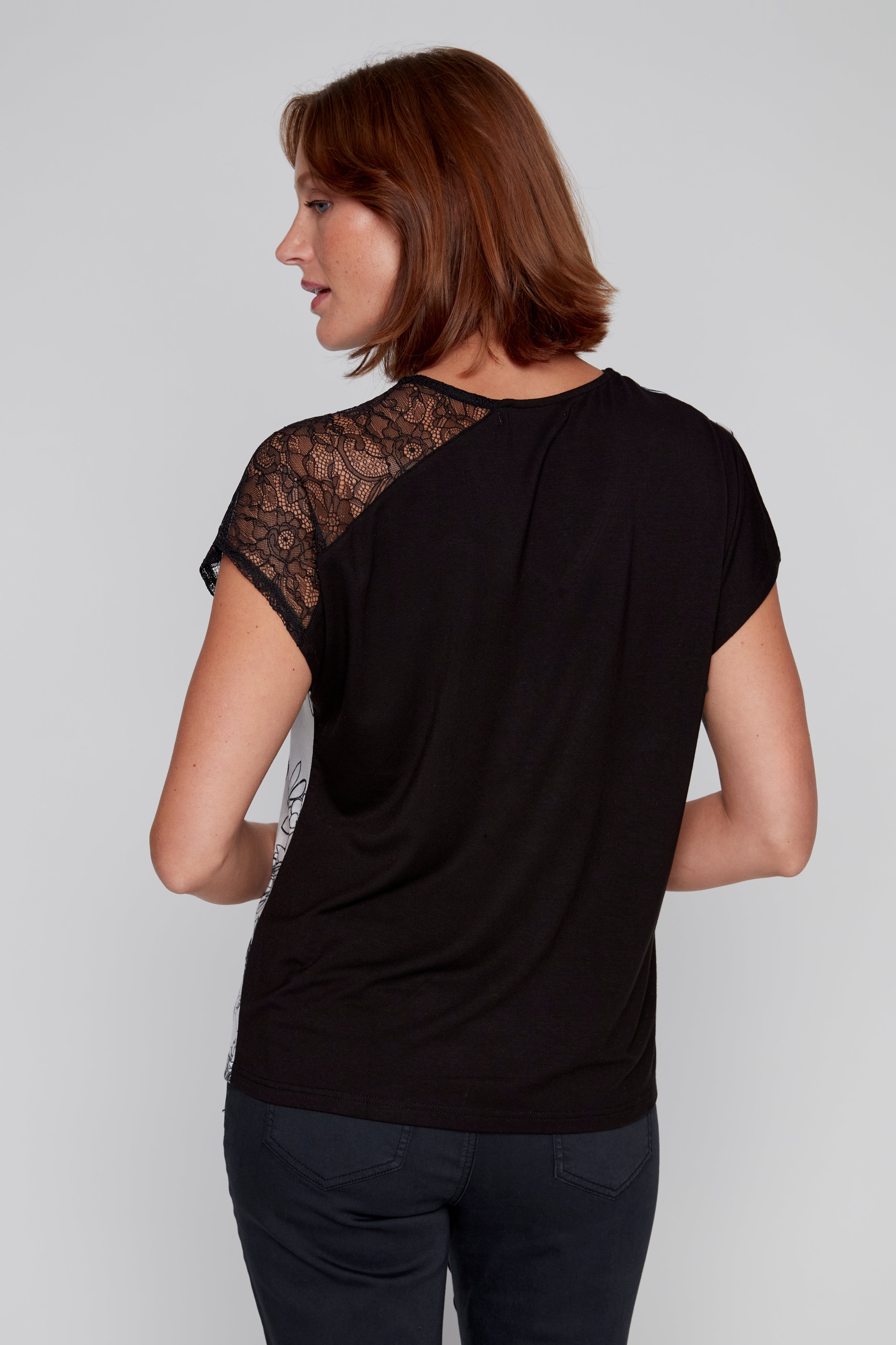 T-Shirt Imprimé Manches en Dentelle