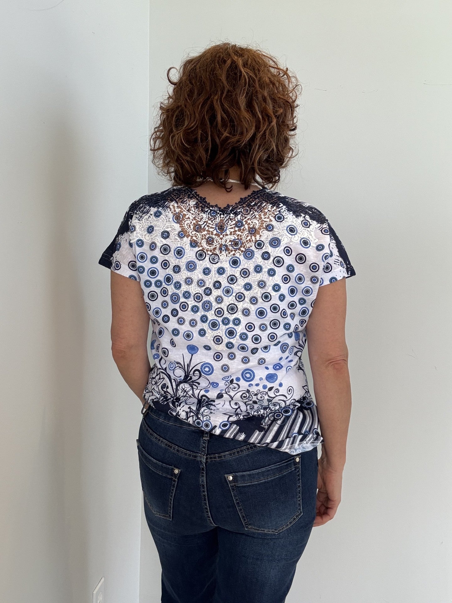 T-Shirt Imprimé Dos en Dentelle