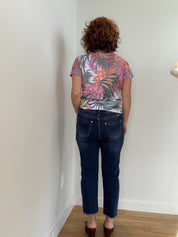 T-Shirt Imprimé Feuilles Tropicales