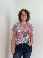 T-Shirt Imprimé Feuilles Tropicales