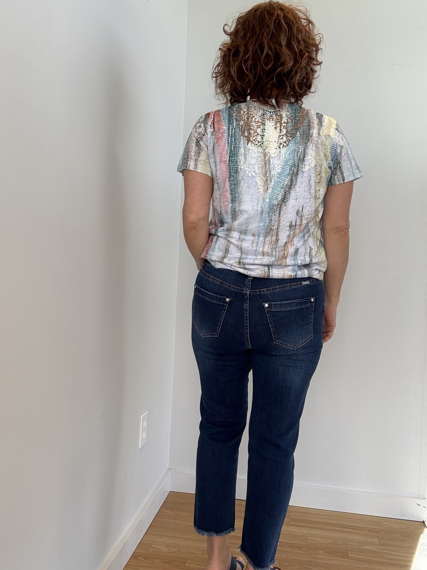 T-Shirt Imprimé Dos en Dentelle