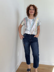 T-Shirt Imprimé Dos en Dentelle