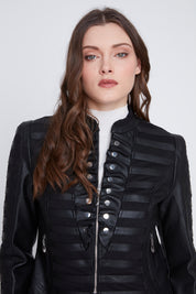 Veston Tricot et Cuir Végan Détails Argents