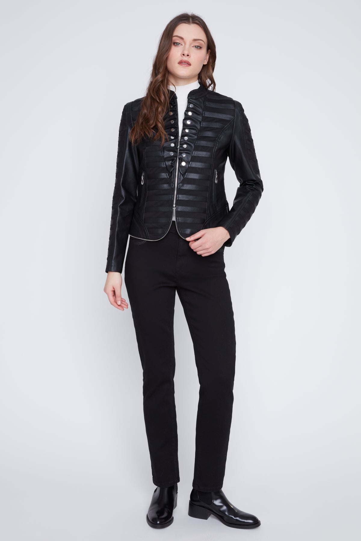 Veston Tricot et Cuir Végan Détails Argents