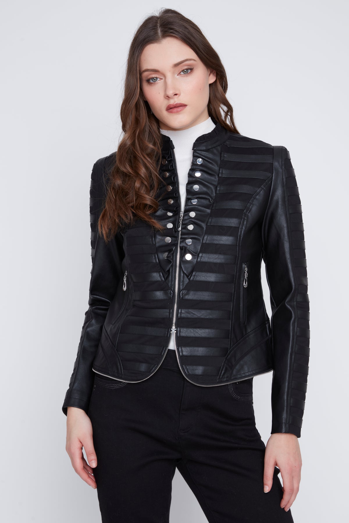Veston Tricot et Cuir Végan Détails Argents