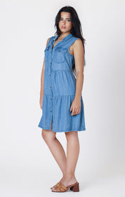 Robe sans Manches à Boutons avec Poches