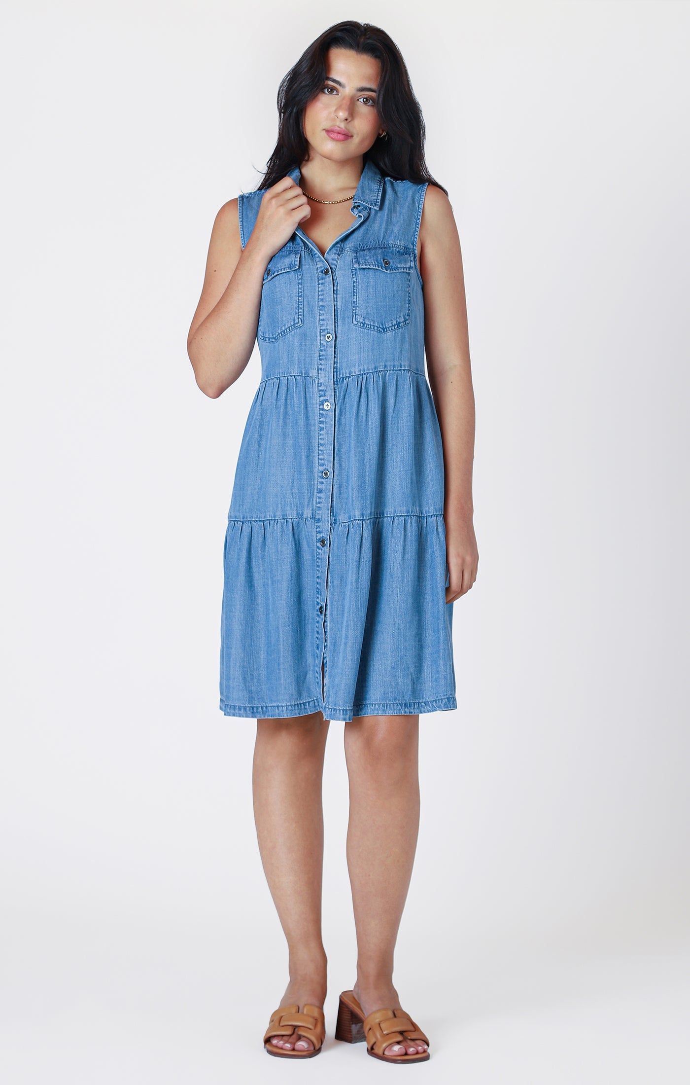 Robe sans Manches à Boutons avec Poches