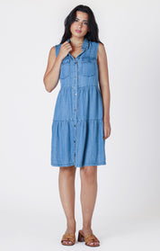 Robe sans Manches à Boutons avec Poches