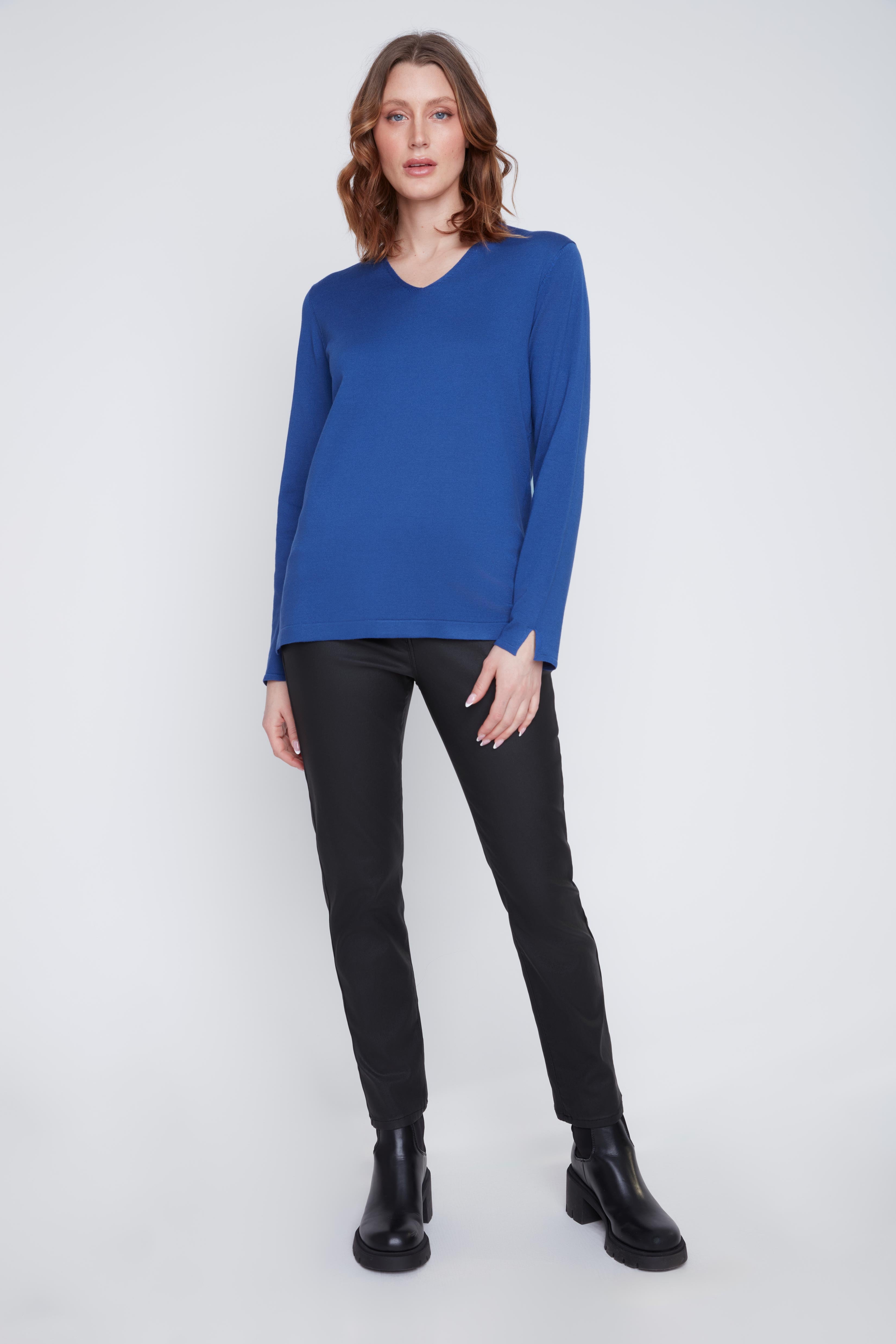 Chandail Tricot Léger Manches Longues Col en V