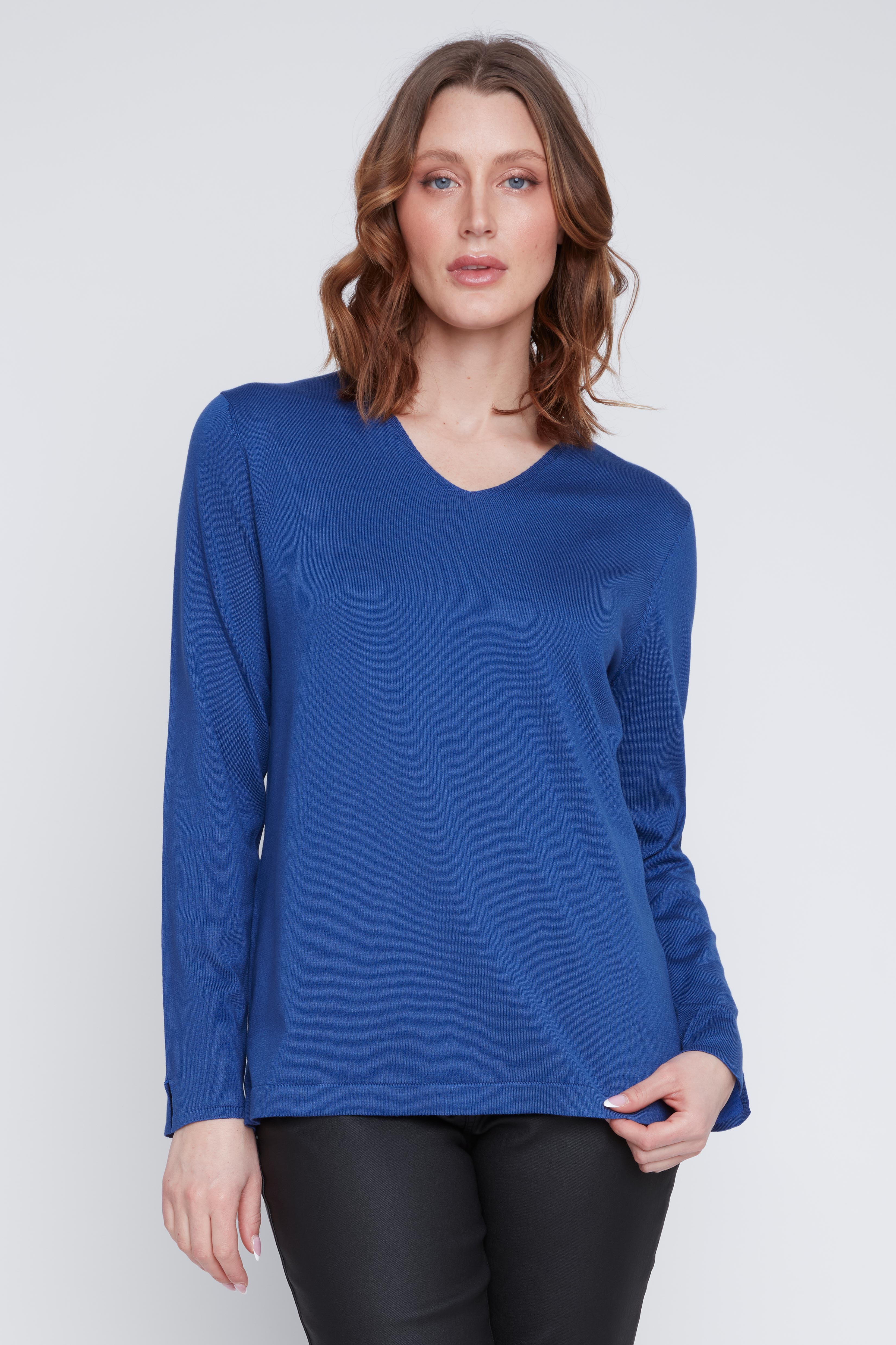 Chandail Tricot Léger Manches Longues Col en V