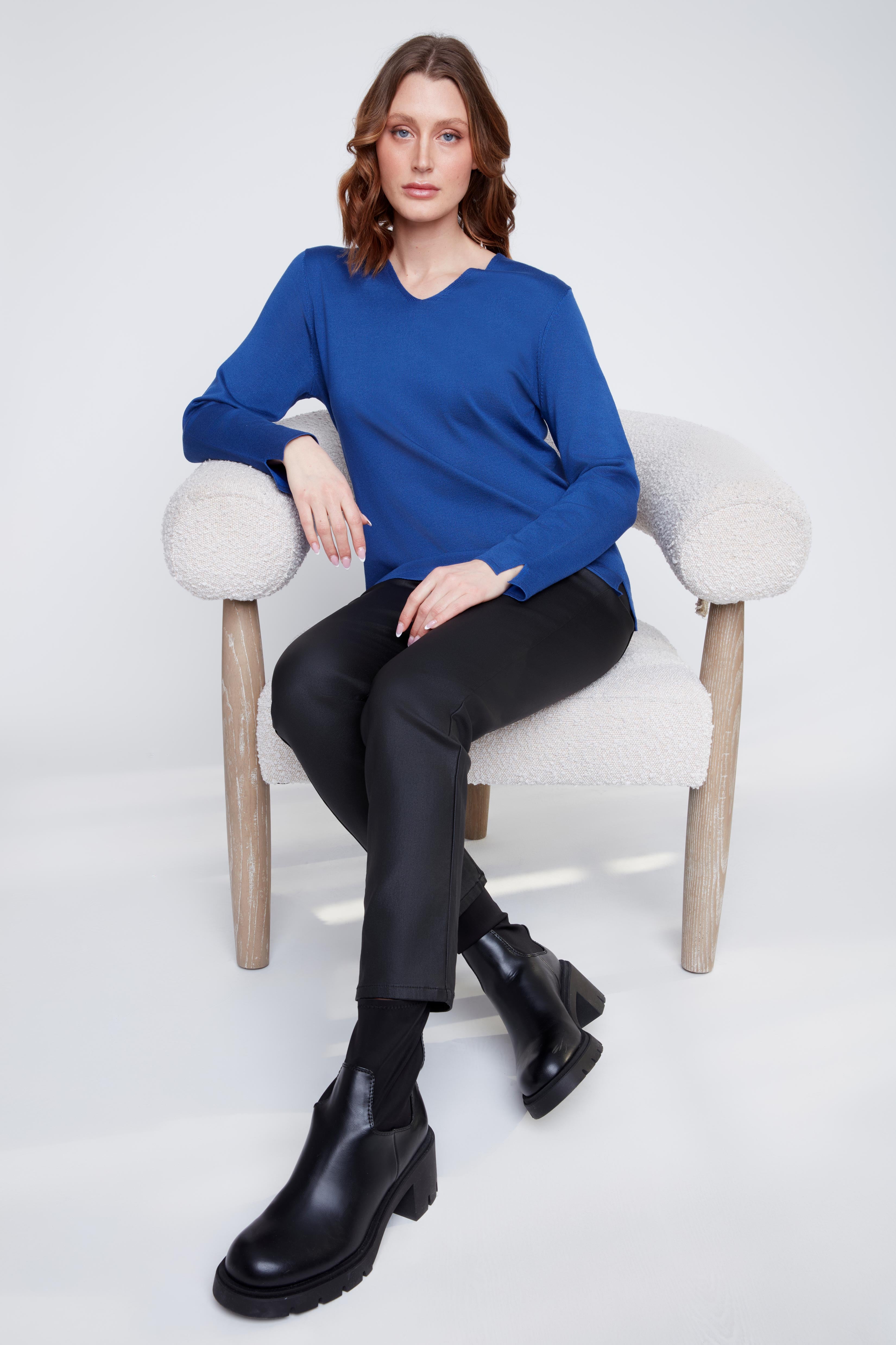 Chandail Tricot Léger Manches Longues Col en V