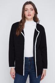 Cardigan en Tricot Bordures à Bordures Blanches
