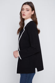 Cardigan en Tricot Bordures à Bordures Blanches