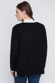 Cardigan en Tricot Bordures à Bordures Blanches