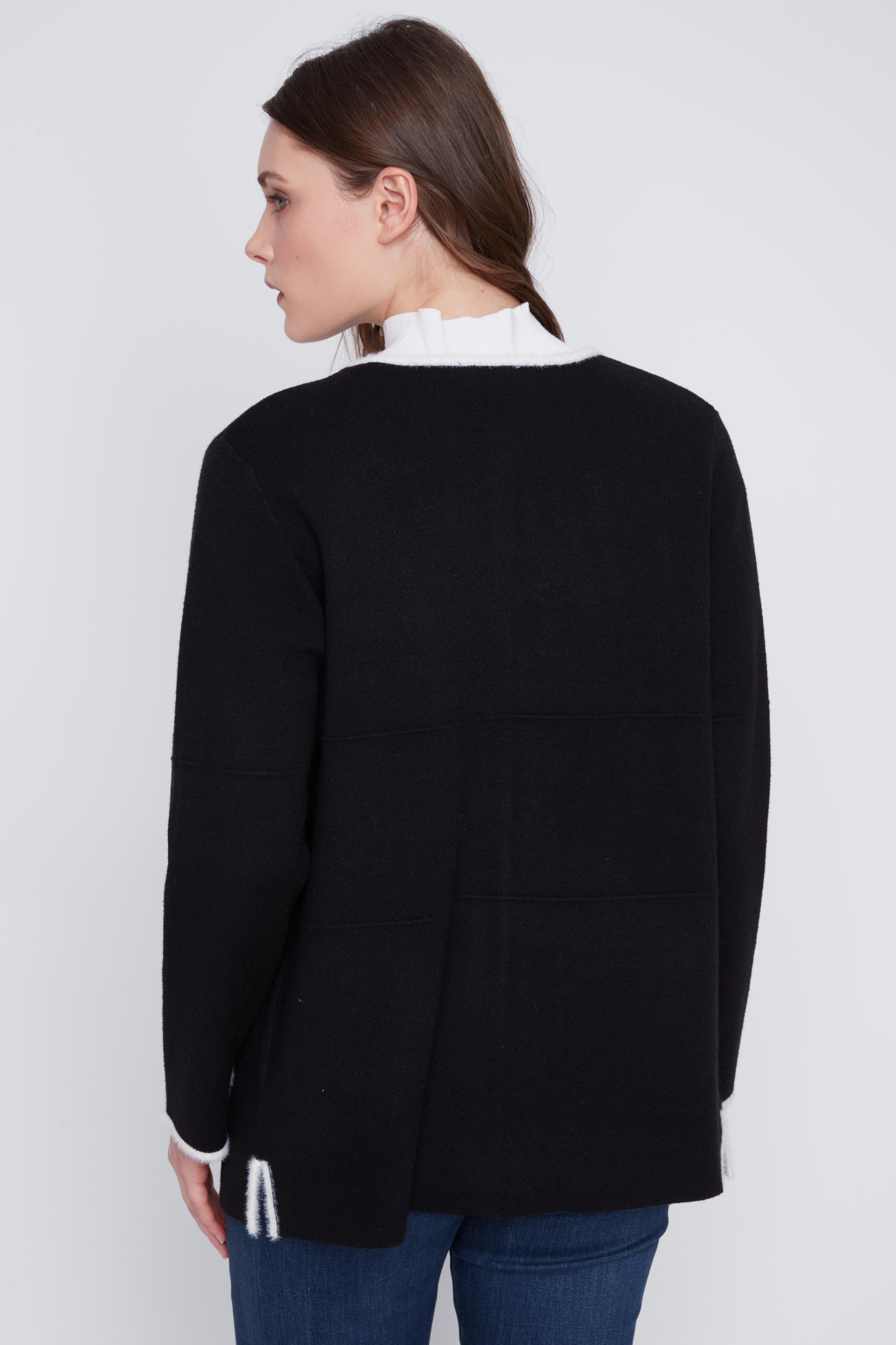 Cardigan en Tricot Bordures à Bordures Blanches