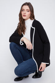 Cardigan en Tricot Bordures à Bordures Blanches