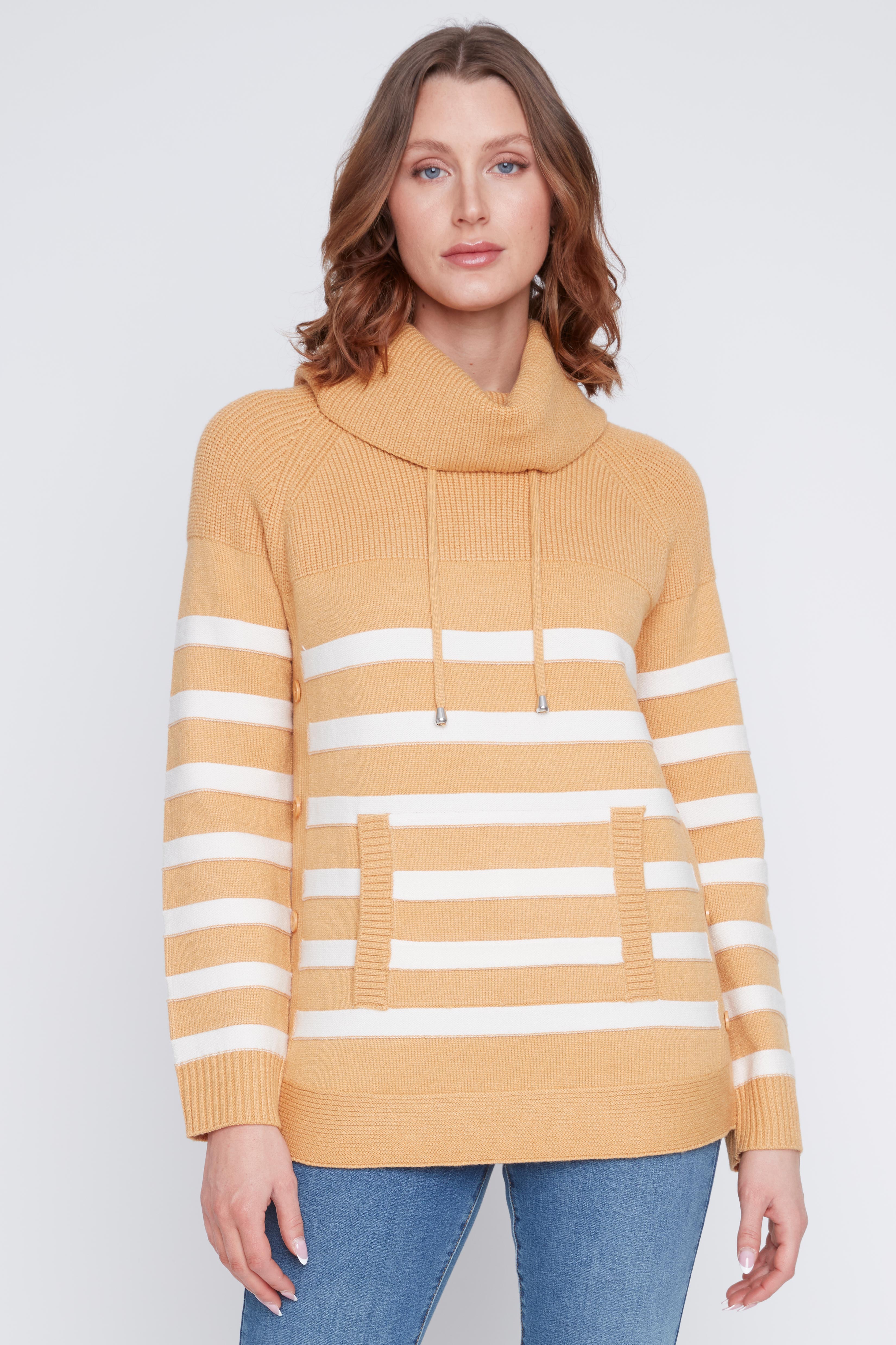 Chandail Tricot Rayé Col Baveux