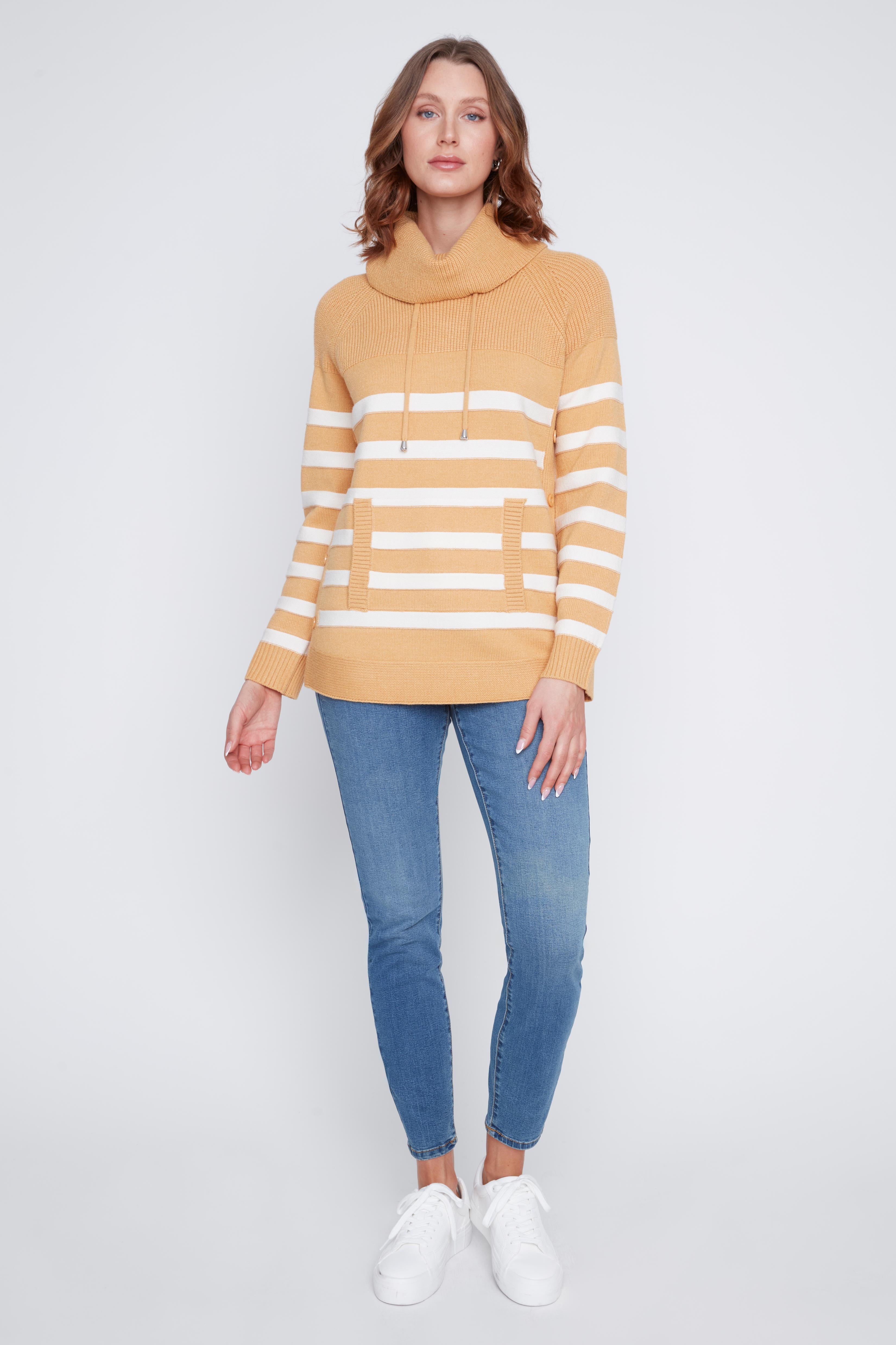 Chandail Tricot Rayé Col Baveux