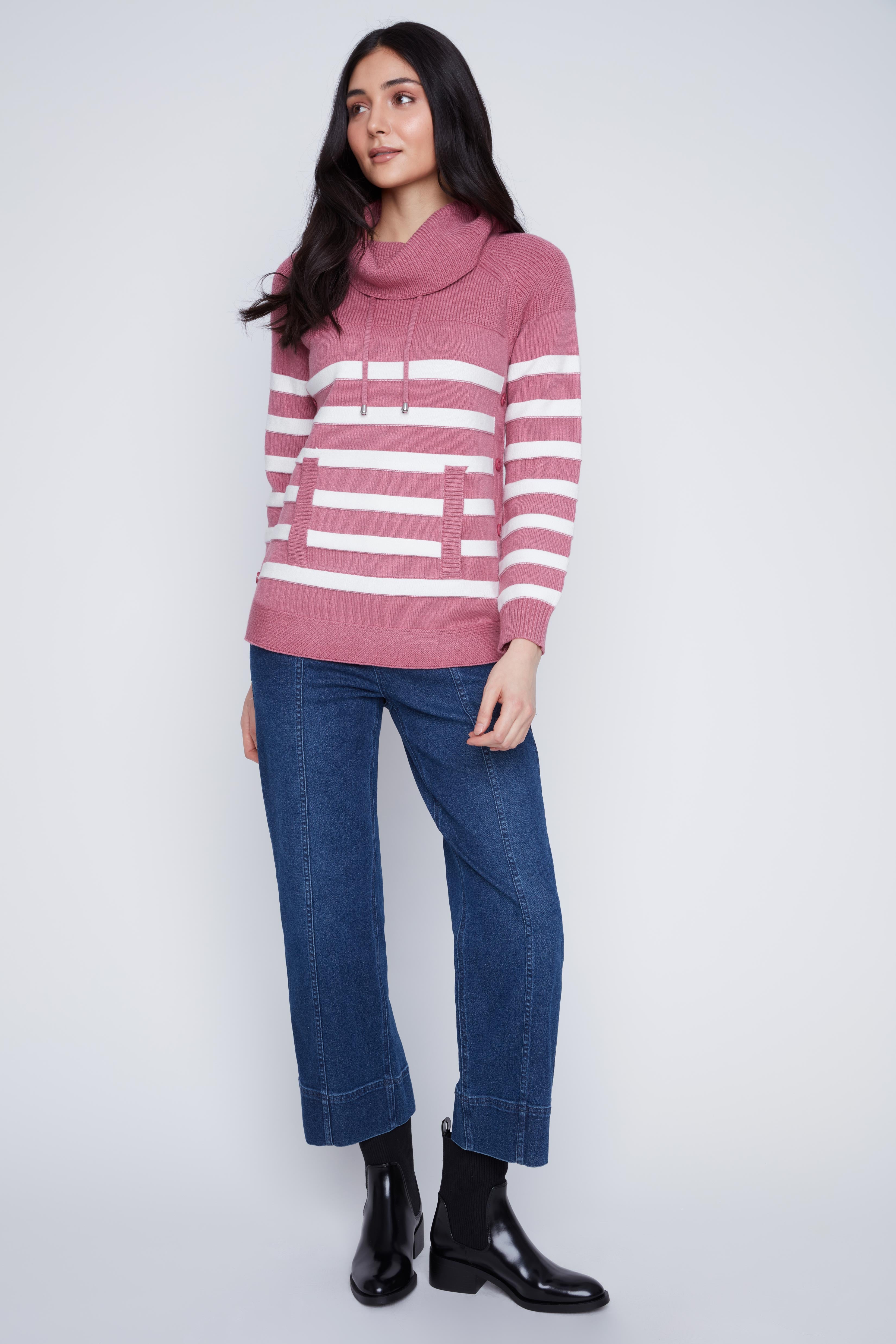 Chandail Tricot Rayé Col Baveux