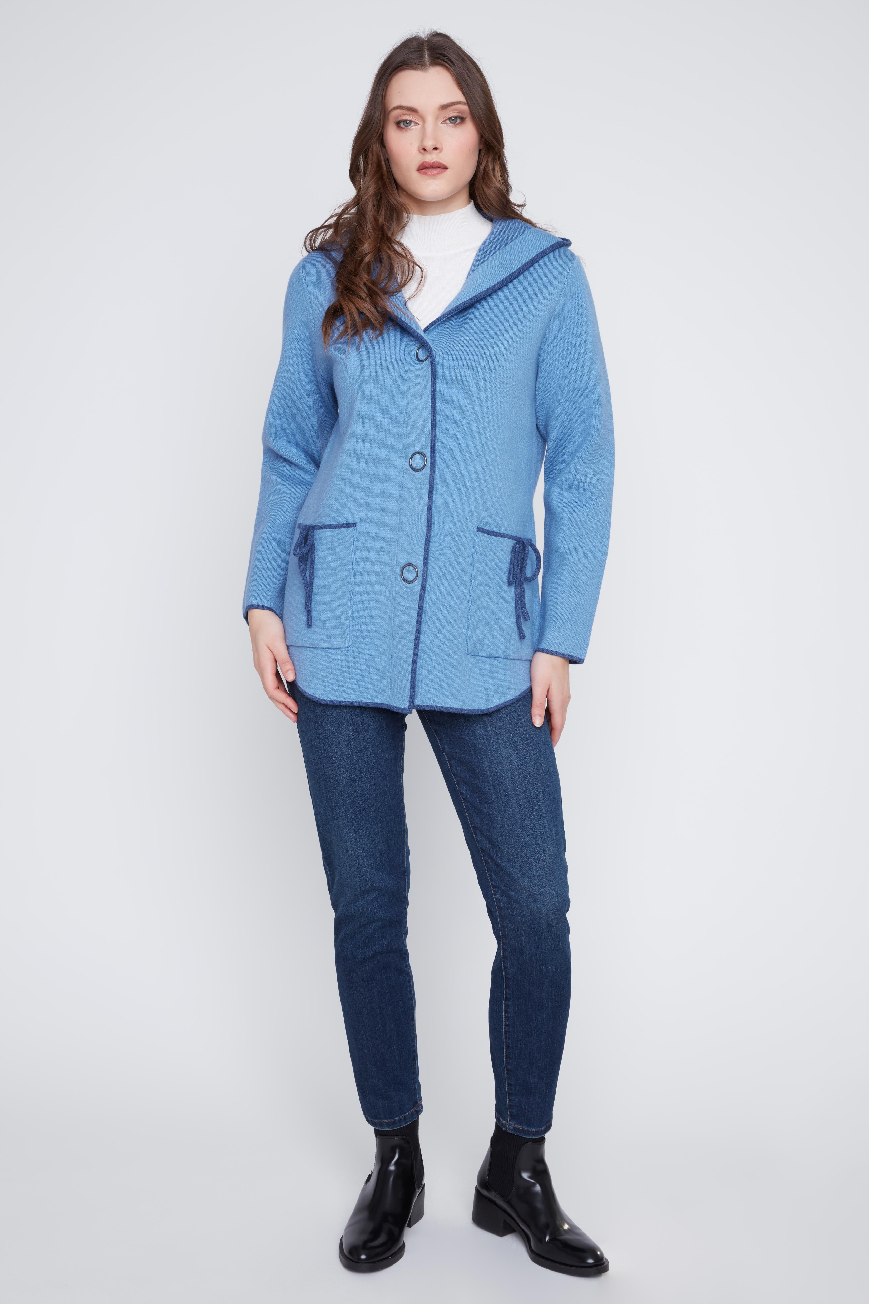 Veste Manteau en Tricot Boucles aux Poches