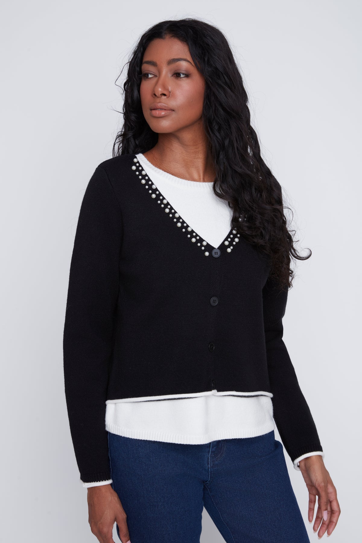 chandail-cardigan-2-en-1-perles-noir-blanc-coco-club