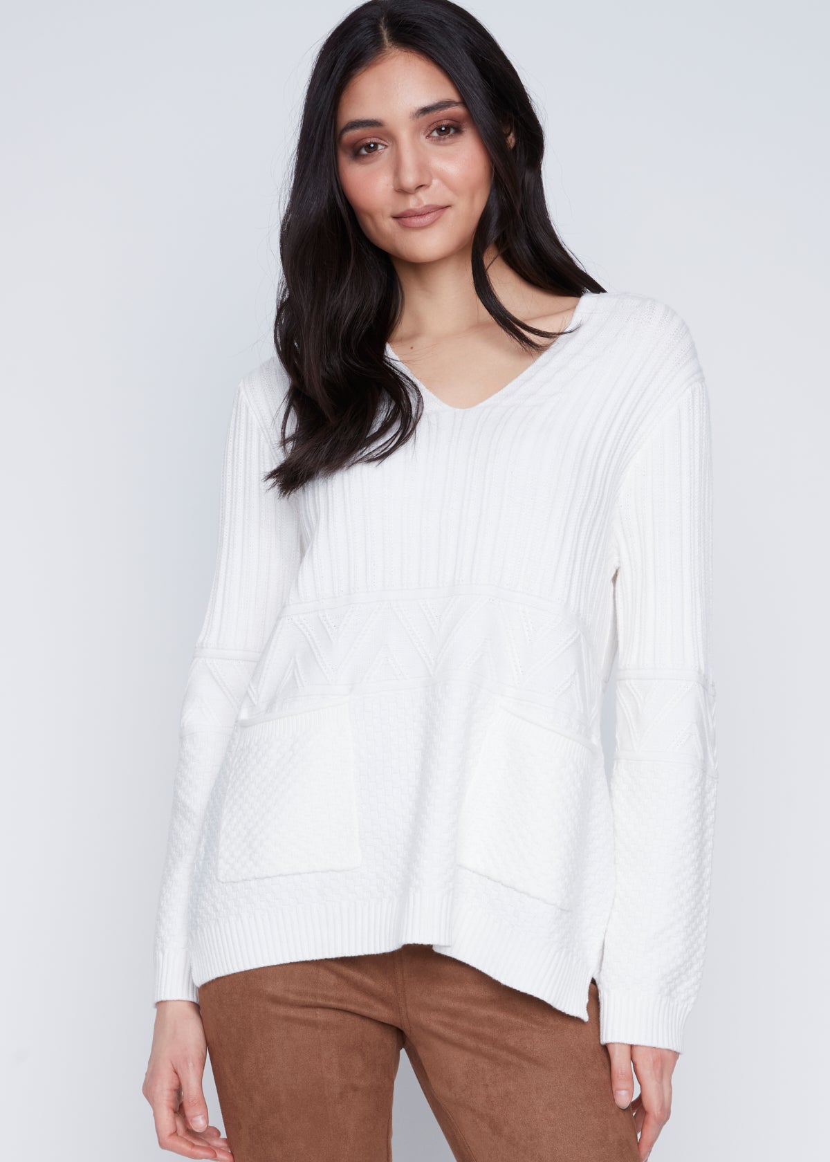 Chandail en Tricot Col en V avec Poches