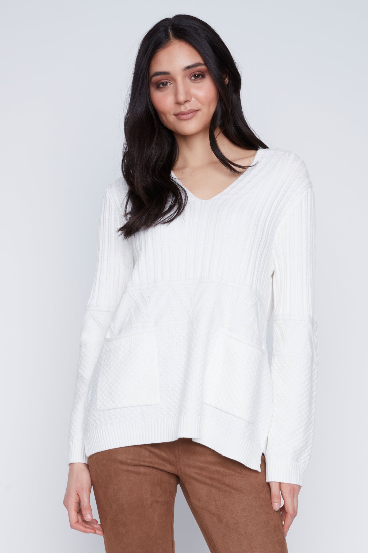 Chandail en Tricot Col en V avec Poches