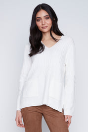 Chandail en Tricot Col en V avec Poches