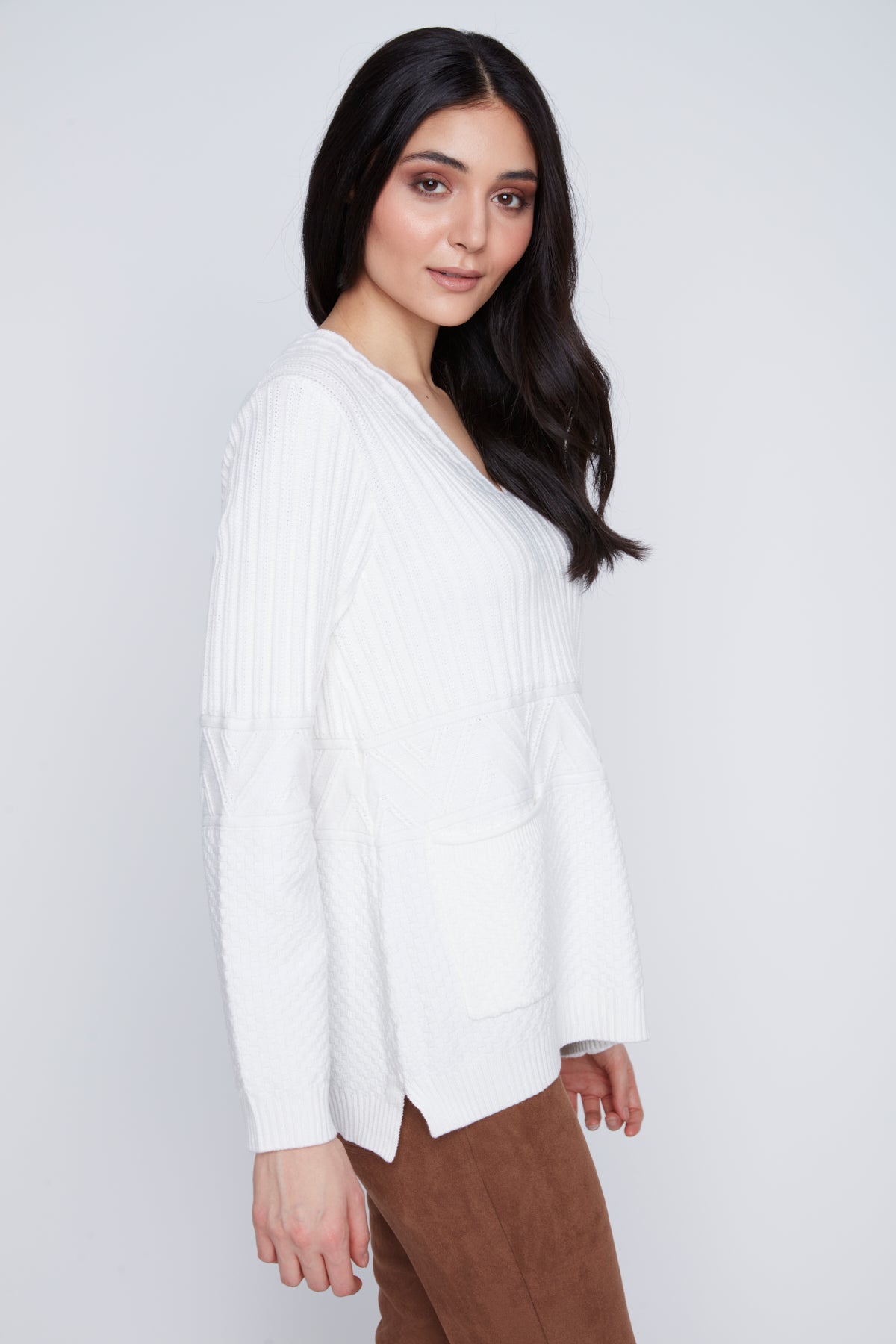 Chandail en Tricot Col en V avec Poches