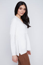 Chandail en Tricot Col en V avec Poches