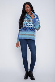 Chandail Tricot Col Baveux Motif Azthéque