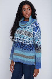 Chandail Tricot Col Baveux Motif Azthéque